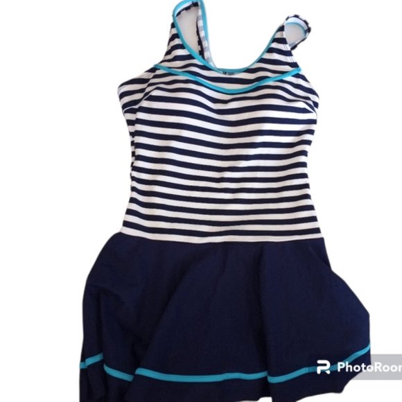 Vintage style Blue White Striped Swim Dress M - Picture 10 of 10